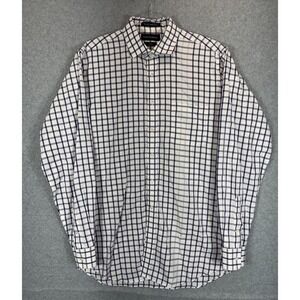 Paul Fredrick Shirt Mens 16x35 Slim Fit‎ Blue White Check Dress Button Up Cotton
